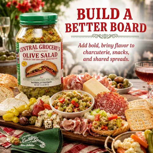 Vista 5 de Central Grocery - Ensalada de aceitunas de 32 onzas, paquete de 2, auténtica ensalada de oliva italiana de Nueva Orleans, sándwich original
