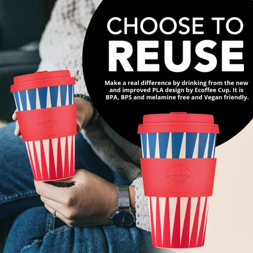Vista 3 de Ecoffee Cup Taza de café reutilizable de 14 onzas (13.5 fl oz) – Taza de viaje a base de plantas PLA con tapa de silicona, sin melamina y apta