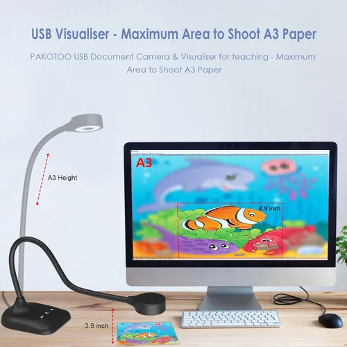 Vista 6 de Cámara de documentos USB para profesores, cámara web/doc para aula con formato A3, luces LED de 3 niveles, inversor de imagen, plegable, micrófono