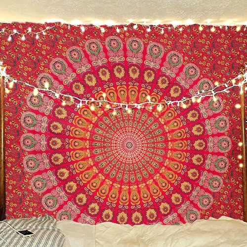 Vista 9 de raajsee - Tapiz azul y naranja con mandala - Mejor colgante de pared con mandala - Tapiz para la cama para dormitorio estético - Tamaño póster