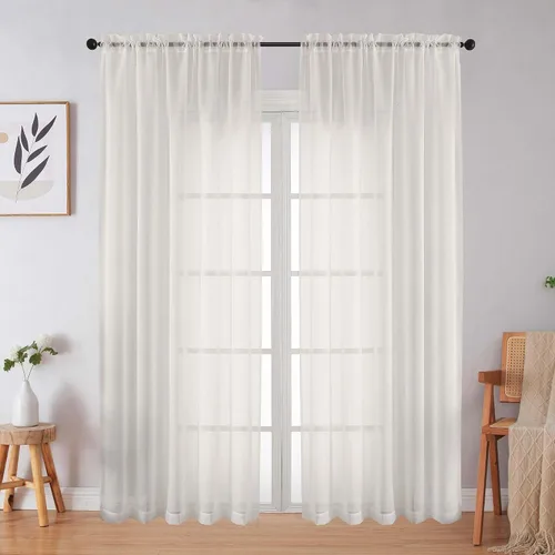 Vista 261 de 2 paneles de cortinas traslúcidas blancas para dormitorio, sala de estar, 96 pulgadas de largo, modernas, suaves, ligeras, con bolsillo para barra