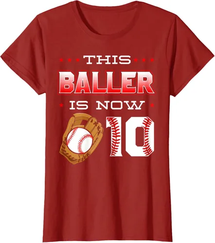 Vista 70 de This Baller Is Now 10 - Camiseta de béisbol para fiesta temática de cumpleaños número 10, Negro