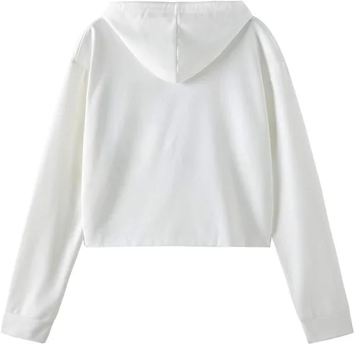 Vista 2 de ZSYKD Sudadera corta de manga larga con estampado de letras para mujer color blanco Blanco