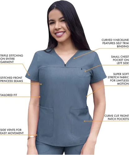 Vista 3 de Adar Pro - Conjunto de ropa quirúrgica con mejora de movimiento para mujer, blusa médica con cuello en V y pantalón médico deportivo y para yoga