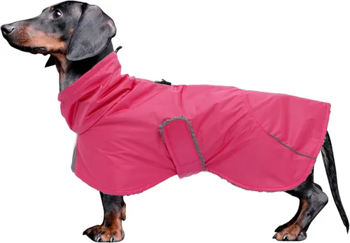 Vista 9 de Abrigos de perro salchicha impermeables, perfectos para perros salchichas, salchichas, abrigo de invierno para perro Weiner con forro polar