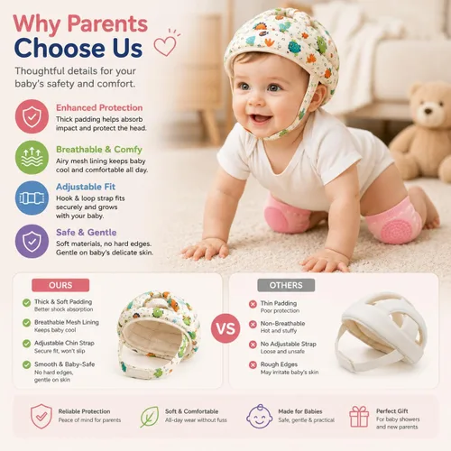 Vista 7 de Juego de protectores de cabeza y rodilleras para bebé, casco de bebé suave y ajustable para gatear, gorra de protección de cabeza infantil con 5