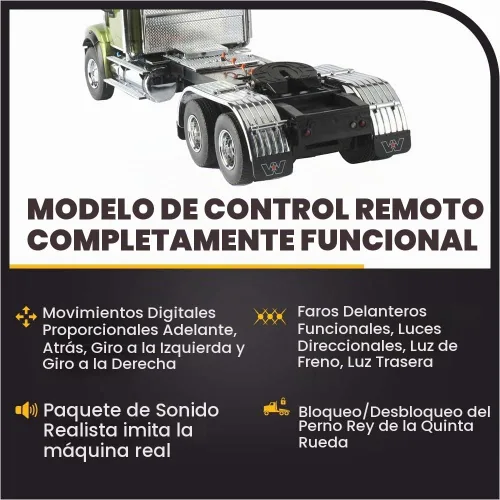 Vista 5 de Diecast Masters Camión RC Western Star 49X SFFA Tándem Eje Heavy Haul Tractor Control de radio totalmente funcional a escala 1:16 Modelo remoto