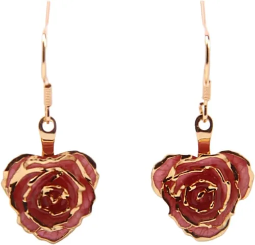 Vista 4 de Eternal Rose Pendientes colgantes de oro de 24 quilates con flor de rosa real para mujer