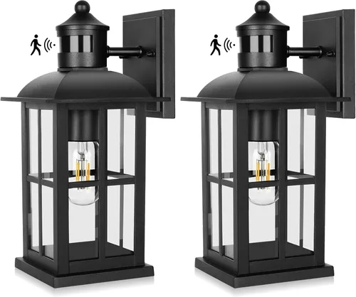 Vista 8 de Luces de porche con sensor de movimiento de 13 pulgadas, accesorios de luz exterior de anochecer a amanecer 100% de aluminio resistente a la Negro
