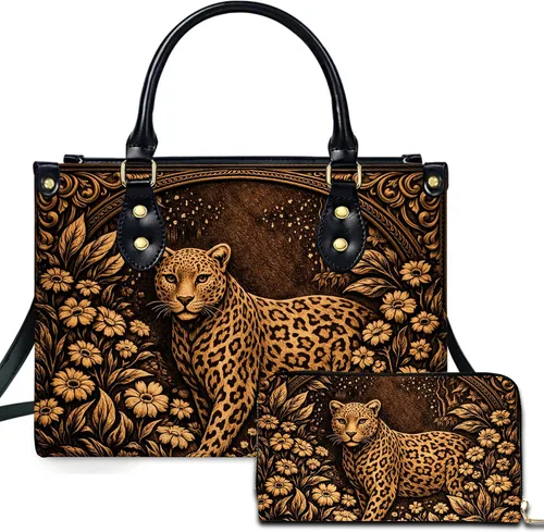 Vista 14 de Novedosa colección de bolsos de cuero de arte animal con bolso a juego, bolsa de mano vintage de vida silvestre, regalo para mujer