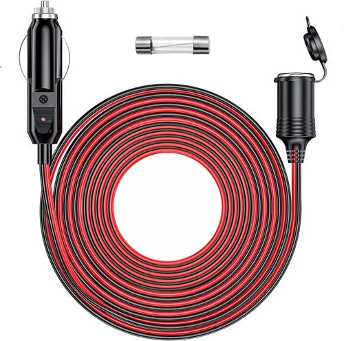 Vista 9 de Cable de extensión de encendedor de cigarrillos resistente de 12 V/24 V de 6 pies con luz LED para bomba de neumáticos de automóvil, compresor