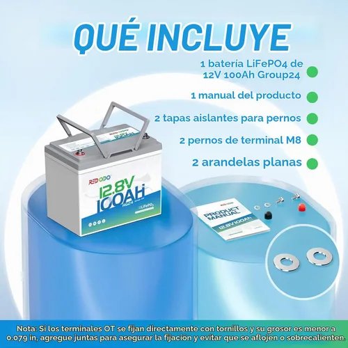 Vista 8 de Redodo - Batería Group24 LiFePO4 de 12,8 V y 100 Ah para motor de arrastre (2 unidades)