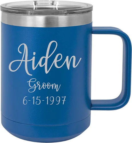Vista 13 de Taza personalizada con recubrimiento en polvo de 15 oz con tapa personalizada grabada (negro)