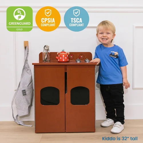 Vista 6 de ECR4Kids Estufa de Cocina de Juguete, Set de Juego de Madera, Nogal Oscuro
