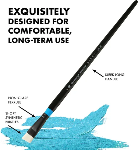 Vista 6 de Princeton Artist Brush Co. Aspen Series 6500 – Mango largo corto ángulo brillante tamaño 8 – Pincel sintético único en ángulo para pintura al óleo