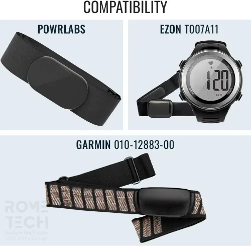 Vista 2 de Rome Tech Reemplazo de batería CR2032 compatible con 010-12883-00, EZON T007A11, correa de pecho para monitor de frecuencia cardíaca Powrlabs