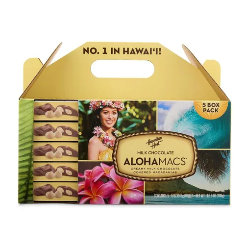 Vista 4 de Hawaiian Host Alohamacs - Paquete práctico de macadamia cubierta de chocolate con leche, paquete de 5 cajas de regalo
