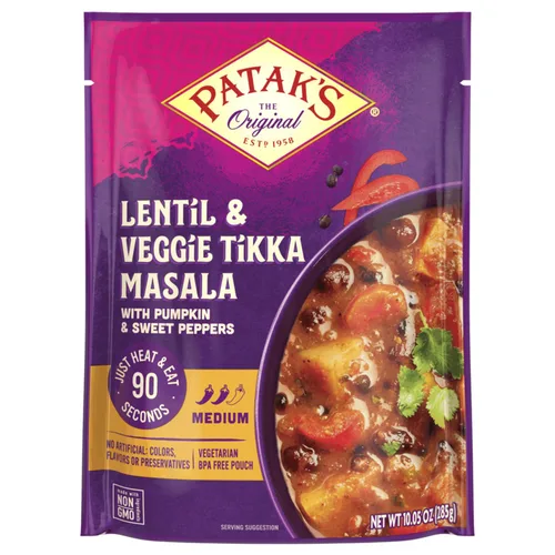 Vista 8 de Patak's Garbanzos con Mantequilla y Vegetales, 10.05 Oz (Paquete de 1) Curry Suave con Garbanzos, Espinaca, Zanahorias, Comidas Vegetarianas Listas