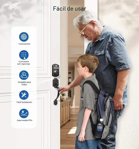 Vista 5 de Veise KS02D - Cerradura de seguridad para huellas dactilares con asa, color negro mate