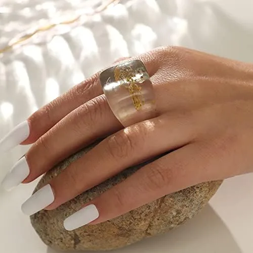 Vista 7 de Anillos gruesos de resina, anillos de resina acrílica, anillos anchos y gruesos para nudillos, anillo de articulación apilable, retro, acrílico