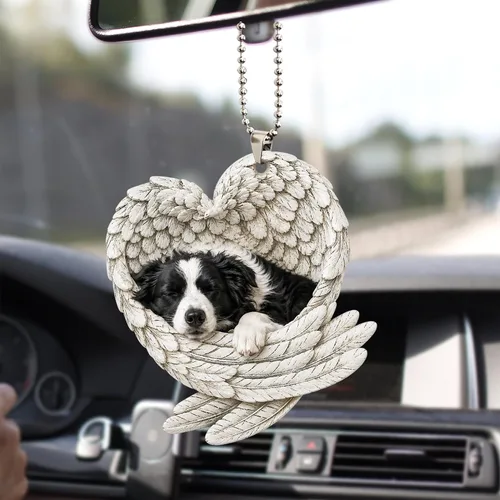 Vista 9 de Talataca Border Collie - Corona de sombrero de Navidad, para amantes de los perros, árbol de Navidad plano 2D, adorno de madera, decoración colgante