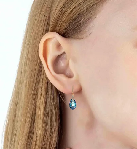 Vista 7 de Aretes colgantes en forma de lágrima de cristal austriaco para mujer, aretes con gancho chapados en oro rosa de 14 quilates, joyería hipoalergénica
