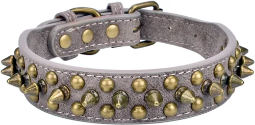 Vista 35 de Collar ajustable de piel sintética con remaches de clavos para gatos, cachorros y perros.