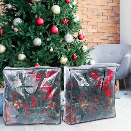 Vista 5 de 8 bolsas transparentes de almacenamiento de coronas de 26 pulgadas, contenedor de guirnaldas, guirnalda de puertas, soporte de almacenamiento de Gris