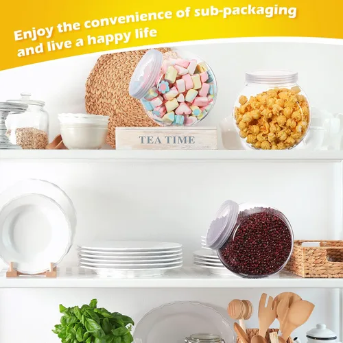 Vista 5 de Sunnyray 8 tarros de plástico para dulces de 51 onzas con tapas, tarros de plástico para dulces bufé, platos transparentes para dulces con tapas