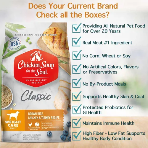 Vista 2 de Chicken Soup for the Soul All Natural Premium Weight Care - Alimento seco para perros adultos, primer ingrediente de carne real, sin subproductos