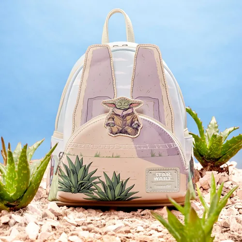 Vista 7 de Loungefly The Mandalorian Grogu Stone - Mini-mochila que brilla en la oscuridad, exclusiva de Tienda