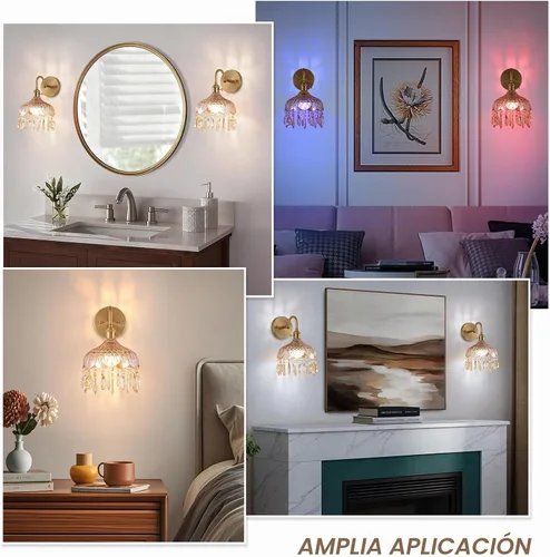 Vista 8 de Juego Vintage de Dos Apliques de Pared Operados por Batería, Inalámbricos, Atenuables, con Batería Recargable, Lámpara RGB de 12 Colores con Control
