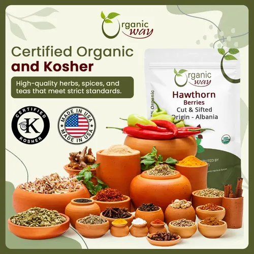 Vista 8 de Organic Way Hawthorn Berries cortadas y tamizadas (Crataegus monogyna) - Cosecha silvestre europea Certificado orgánico y Kosher Vegano, sin OMG