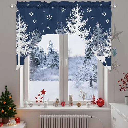 Vista 27 de Cenefa de árbol de copo de nieve, cenefa con dobladillo para barra, paneles de cortina para dormitorio, sala de estar, baño, cafetería, ventanas