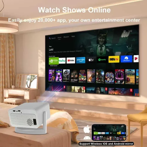 Vista 2 de Proyector inteligente, miniproyector inteligente 4K con WiFi y Bluetooth, compatible con Android 13, soporte 1080P, corrección de trapezoide