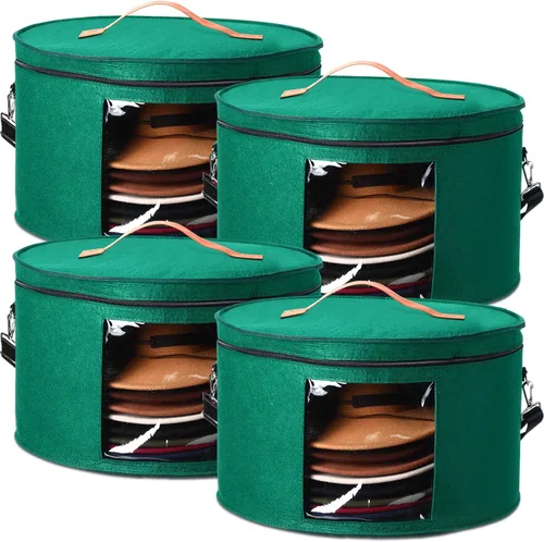 Vista 15 de Suzile Paquete de 4 Cajas Grandes Redondas Plegables para Sombreros de Mujer, Almacenaje con Capacidad para 6-10 Sombreros, Caja para Sombreros