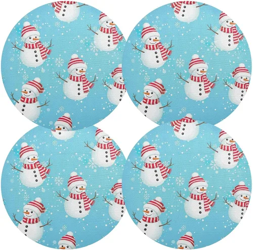 Vista 2 de Playful Snowmen Blue Table Placemat, Washable Place Mat Heat Resistant for Kitchen one sizex1