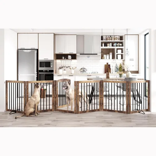 Vista 12 de Vantas Puerta plegable para mascotas de 80 pulgadas de ancho, 30 pulgadas de alto, puerta de madera para perros sin montaje con puerta pasante
