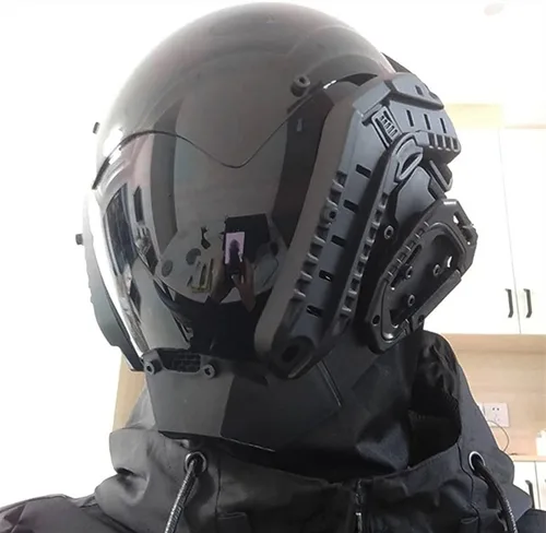 Vista 2 de Máscara de casco punk para hombre, máscaras de Halloween, cosplay, gótico, futurista, máscara de tecnología, accesorios de fiesta de disfraces