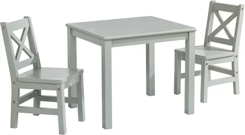 Vista 8 de eHemco Juego de mesa y silla de madera maciza para niños, café, 3 piezas