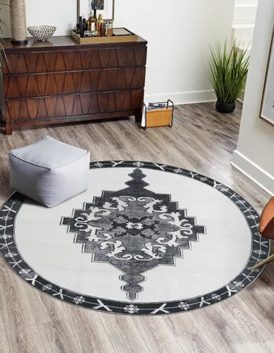 Vista 16 de Unique Loom Timeless Collection - Alfombra de área - Thomas (2' x 3' 1" ovalada, negro y blanco/gris)