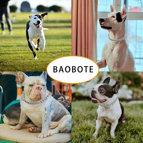 Vista 3 de BAOBOTE Collar de cadena de metal chapado en plata de 18 quilates de 0.748 in de grosor para perros (18 pulgadas plateado) Dog Chain Collar for