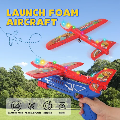 Vista 2 de Juguete lanzador de avión de espuma 2 aviones planeadores de espuma para niños Juguete de avión para niños con luces LED Dos modos de vuelo