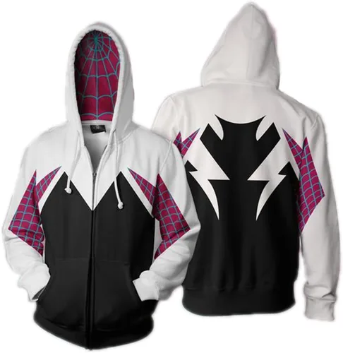 Vista 3 de Cos Spider Gwen Superhero 3D Style - Sudadera con capucha y cremallera, unisex, para adulto