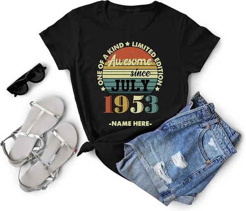 Vista 2 de Camiseta personalizada con texto en inglés "Happy 70th Birthday", regalos para hombres y mujeres, impresionante desde julio de 1953, edición