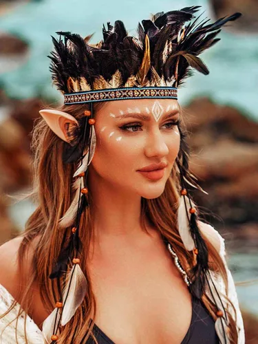 Vista 5 de Aukmla Diadema de plumas indias, tocado, tocado para rave para mujer