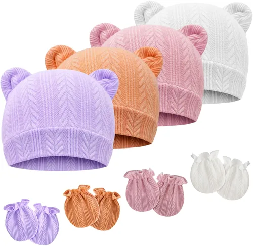 Vista 25 de Conjunto de gorro y mitones para recién nacidos con orejas de oso, gorro para bebé, gorro de hospital para bebé niño o niña, de 0 a 3 meses 4
