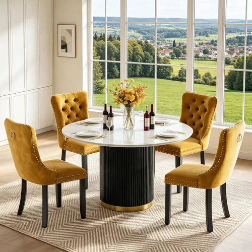 Vista 37 de SSLine 41.3 in Round Sintered Stone Dining Table for 4 Fluted Pedestal Base