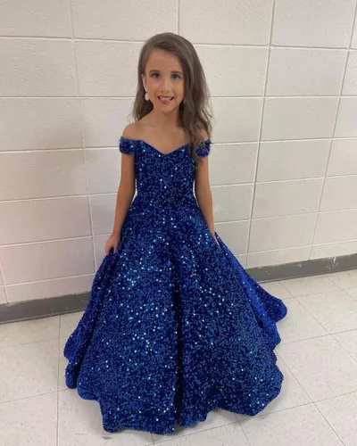 Vista 4 de Vestidos de lentejuelas con hombros descubiertos para boda, vestidos brillantes para concursos, vestido de baile, vestido de princesa para niños