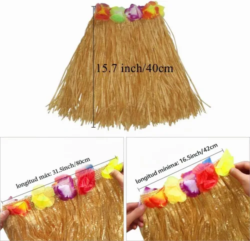 Vista 3 de Fortuning's JDS Hawaiian Hula Dancer Grass Skirt with Flower Costume Set Birthday Tropical Party Decorations